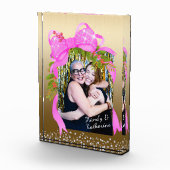 Glittering Pink Ribbon Christmas Gold Fotoblokken (Rechts)