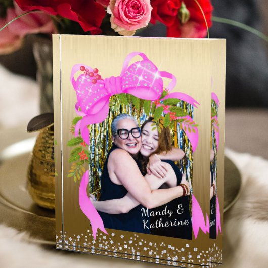 Glittering Pink Ribbon Christmas Gold Fotoblokken