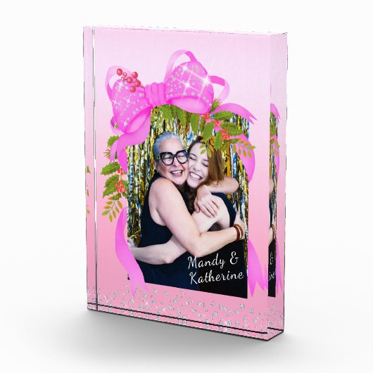 Glittering Pink Ribbon Christmas Pink Fotoblokken (Rechts)