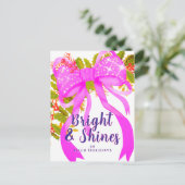 Glittering Pink Ribbon Kerstmis Briefkaart (Staand voorkant)