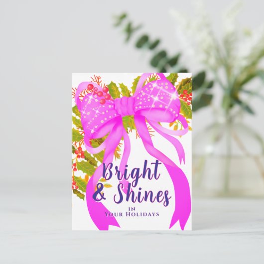 Glittering Pink Ribbon Kerstmis Briefkaart (Staand voorkant)
