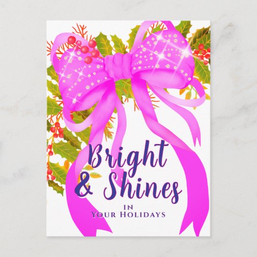 Glittering Pink Ribbon Kerstmis Briefkaart (Voorkant)