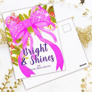 Glittering Pink Ribbon Kerstmis Briefkaart