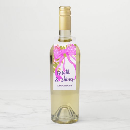 Glittering Pink Ribbon Kerstmis Flessenhanger (Op fles)