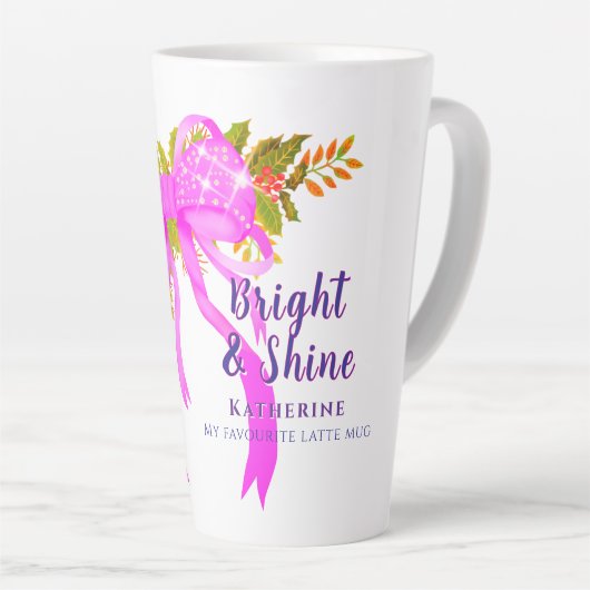 Glittering Pink Ribbon Kerstmis Latte Mok (Rechterhoek)