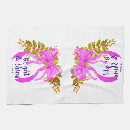 Glittering Pink Ribbon Kerstmis Theedoek (Horizontaal)