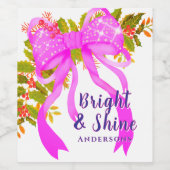 Glittering Pink Ribbon Kerstmis Wijn Etiket (Enkel label)