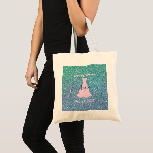 Glittering Quinceanera Herdenking Tote Bag (Voorkant (product))