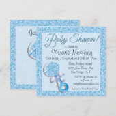 Glittering Sequin Blue Baby shower Invitation Kaart (Voorkant / Achterkant)