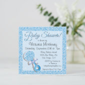 Glittering Sequin Blue Baby shower Invitation Kaart (Staand voorkant)