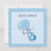 Glittering Sequin Blue Baby shower Invitation Kaart (Achterkant)