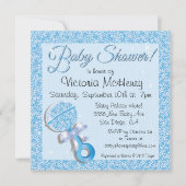Glittering Sequin Blue Baby shower Invitation Kaart (Voorkant)