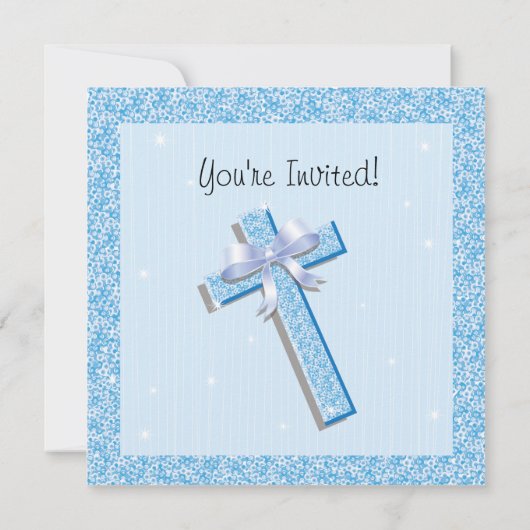 Glittering Sequin Blue First Community Invitation Kaart (Achterkant)