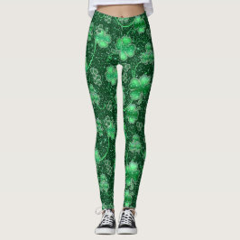 Glittering Shamrocks and Swirls ID289 Leggings