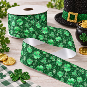 Glittering Shamrocks and Swirls ID289 Satijnen Lint