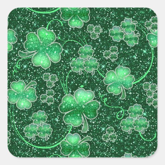 Glittering Shamrocks and Swirls ID289 Vierkante Sticker (Voorkant)