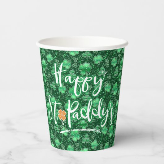 Glittering Shamrocks Happy St. Paddy's ID289 Papieren Bekers (Achterkant)
