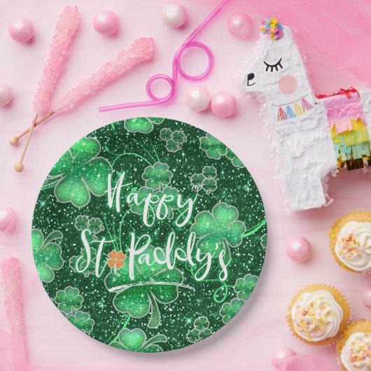 Glittering Shamrocks Happy St. Paddy's ID289 Papieren Bordje (Feest)