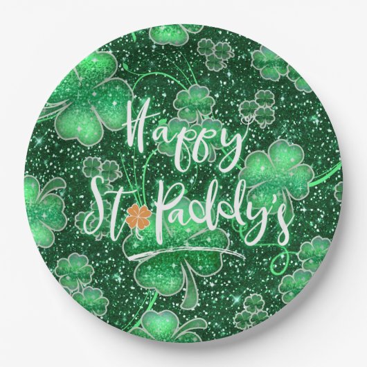 Glittering Shamrocks Happy St. Paddy's ID289 Papieren Bordje (Voorkant)