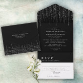 Glittering Silver Black en White Modern Wedding All In One Uitnodiging