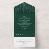 Glittering Silver Emerald Green Modern Wedding All In One Uitnodiging (Binnen)