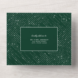 Glittering Silver Emerald Green Modern Wedding All In One Uitnodiging