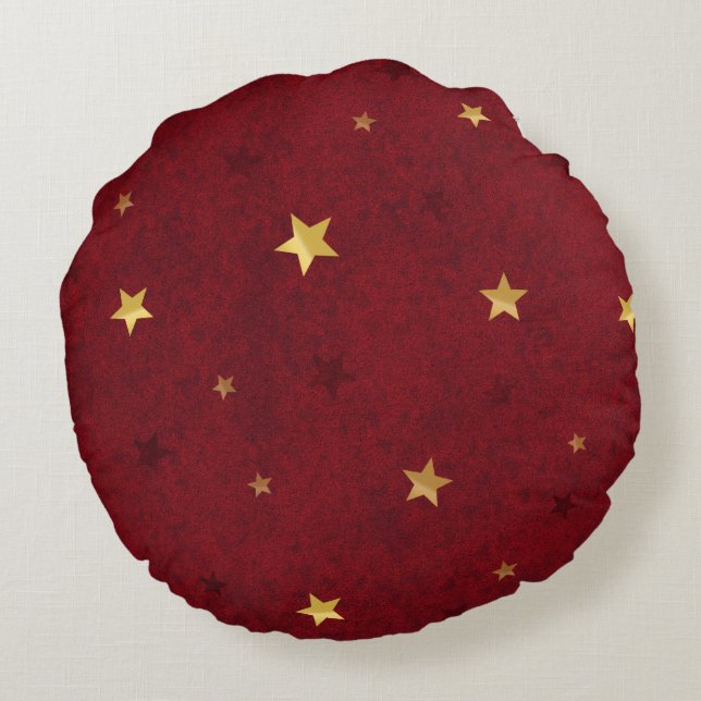 Glittering sterren Royal Red Rond Kussen (Achterkant)