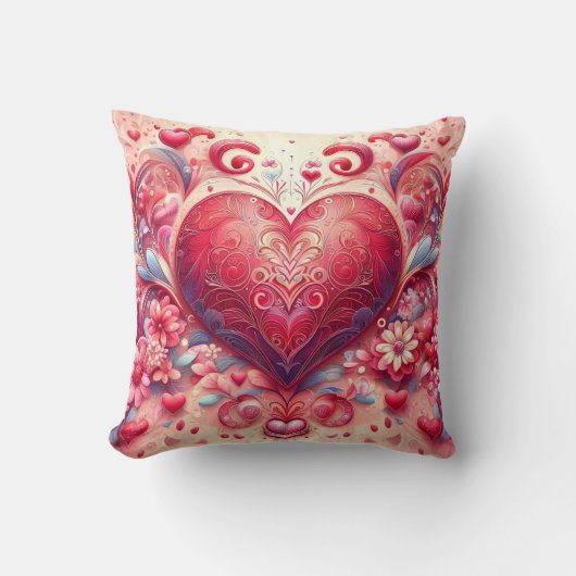Glittering Swirl Pink Heart Throw Pillow Kussen (Voorkant)