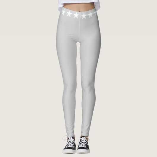 Glittering witte sterren op zilvergrijs leggings (Voorkant)