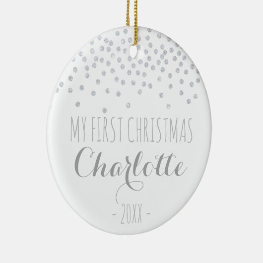 Glittering zilverconfetti | Mijn eerste kerstjaar Keramisch Ornament (Rechts)