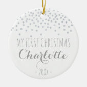 Glittering zilverconfetti | Mijn eerste kerstjaar Keramisch Ornament (Voorkant)