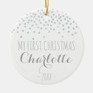 Glittering zilverconfetti   Mijn eerste kerstjaar Keramisch Ornament