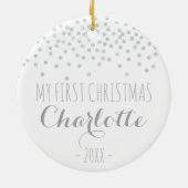 Glittering zilverconfetti | Mijn eerste kerstjaar Keramisch Ornament (Achterkant)