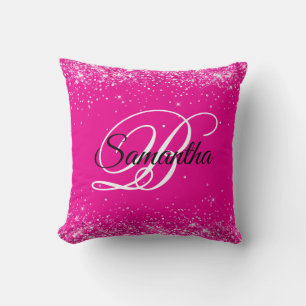 Glitteriserend hot-pink Fancy monogram Kussen