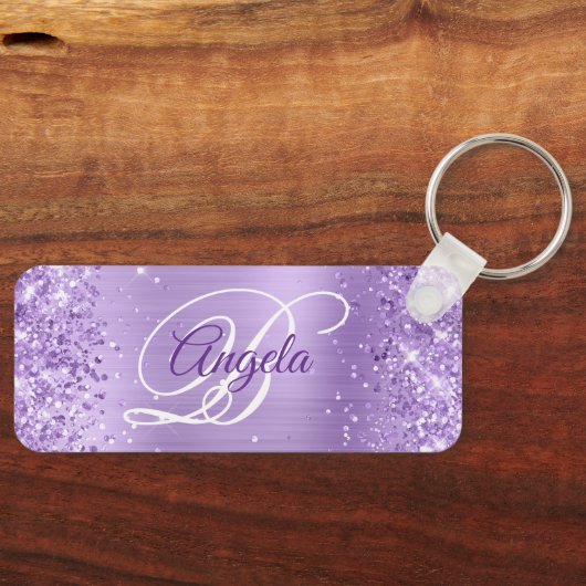 Glitterislavendel Folie Fancy monogram Sleutelhanger (Voorkant)