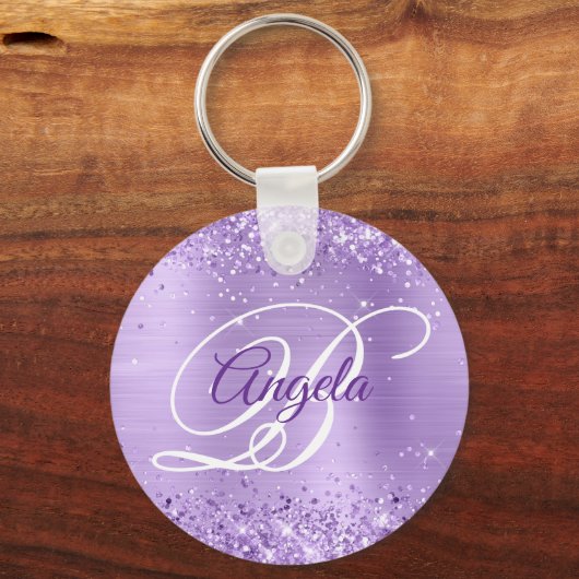 Glitterislavendel Folie Fancy monogram Sleutelhanger (Voorkant)