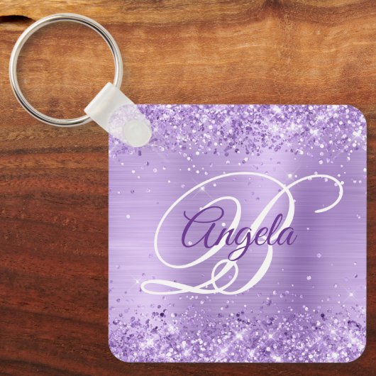 Glitterislavendel Folie Fancy monogram Sleutelhanger (Voorkant)