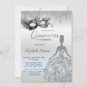 Glitterjurk Masque Drijpt Zilver Quinceanera Kaart
