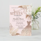 Glitterjurk, Pampasgras, Boho Bloemen Zoet 16 Kaart (Staand voorkant)