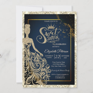 Glitterjurk, Tiara Navyblauw Goud Glitter Kaart