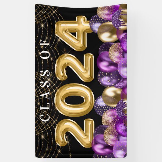 Glitterklasse goud en Paarse glitter van 2024 Afst Spandoek (Verticaal)