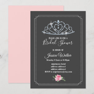 glitterkroon, prinses, roze vrijgezellenfeest kaart
