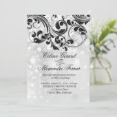 Glitterkrullen op namaak metaalachtige bokeh zilve kaart (Staand voorkant)