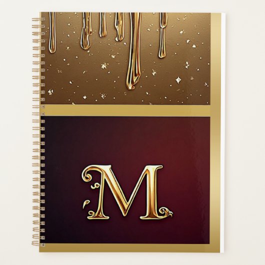 Glitterletter M-monogram met druipende vloeistof Planner (Voorkant)