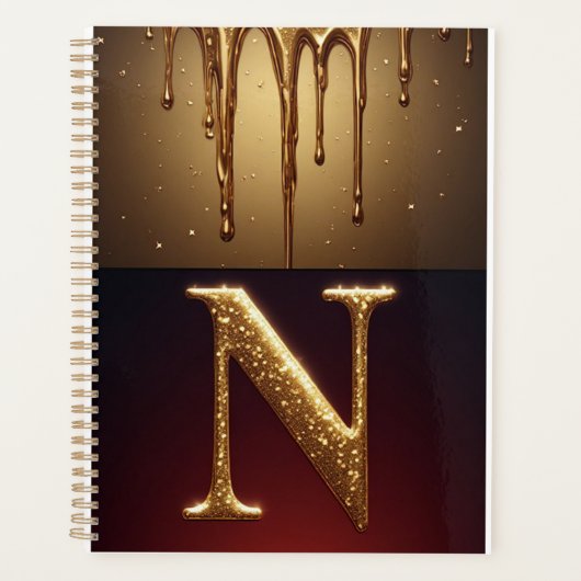 Glitterletter N Monogram Met Druipende Vloeistof Planner (Voorkant)