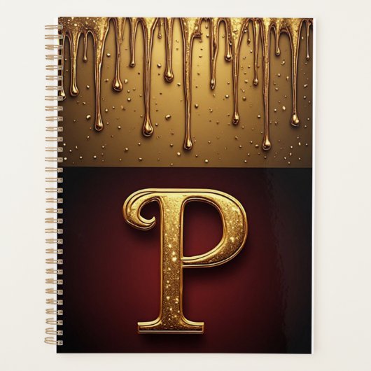 Glitterletter P Monogram Met Druipende Vloeistof Planner (Voorkant)