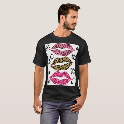 Glitterlippen: modieuze luipaardprint t-shirt (Voorkant volledig)