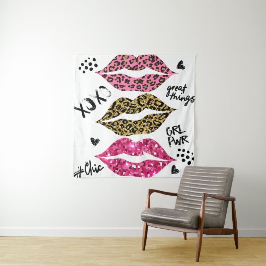 Glitterlippen: modieuze luipaardprint wandkleed (In situ)