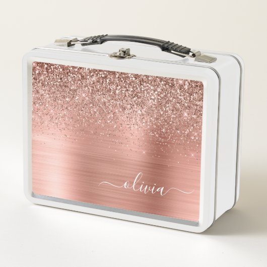 Glittermonogram geborsteld metaal Roos Gold Pink (Voorkant)