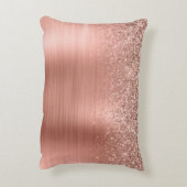 Glittermonogram geborsteld metaal Roos Gold Pink Accent Kussen (Achterkant (Verticaal))